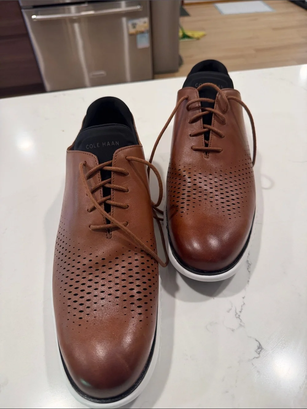 Cole Haan Brown Perforated Leather Derby with White Sole